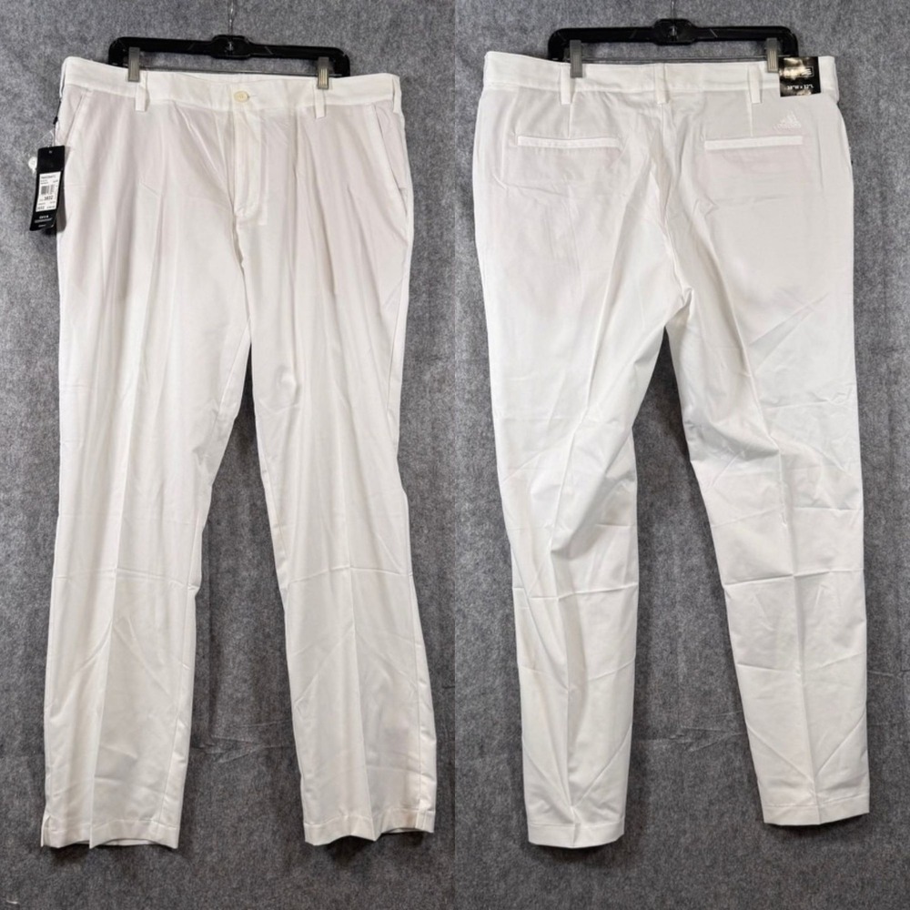 NWT Adidas Climalite Golf Pants Mens 38x32 White Performance Flat Front